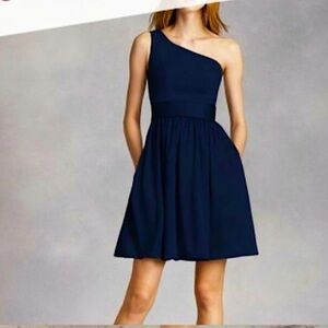 Vera wang white label navy satin formal belted ruched dress classic 16 spring